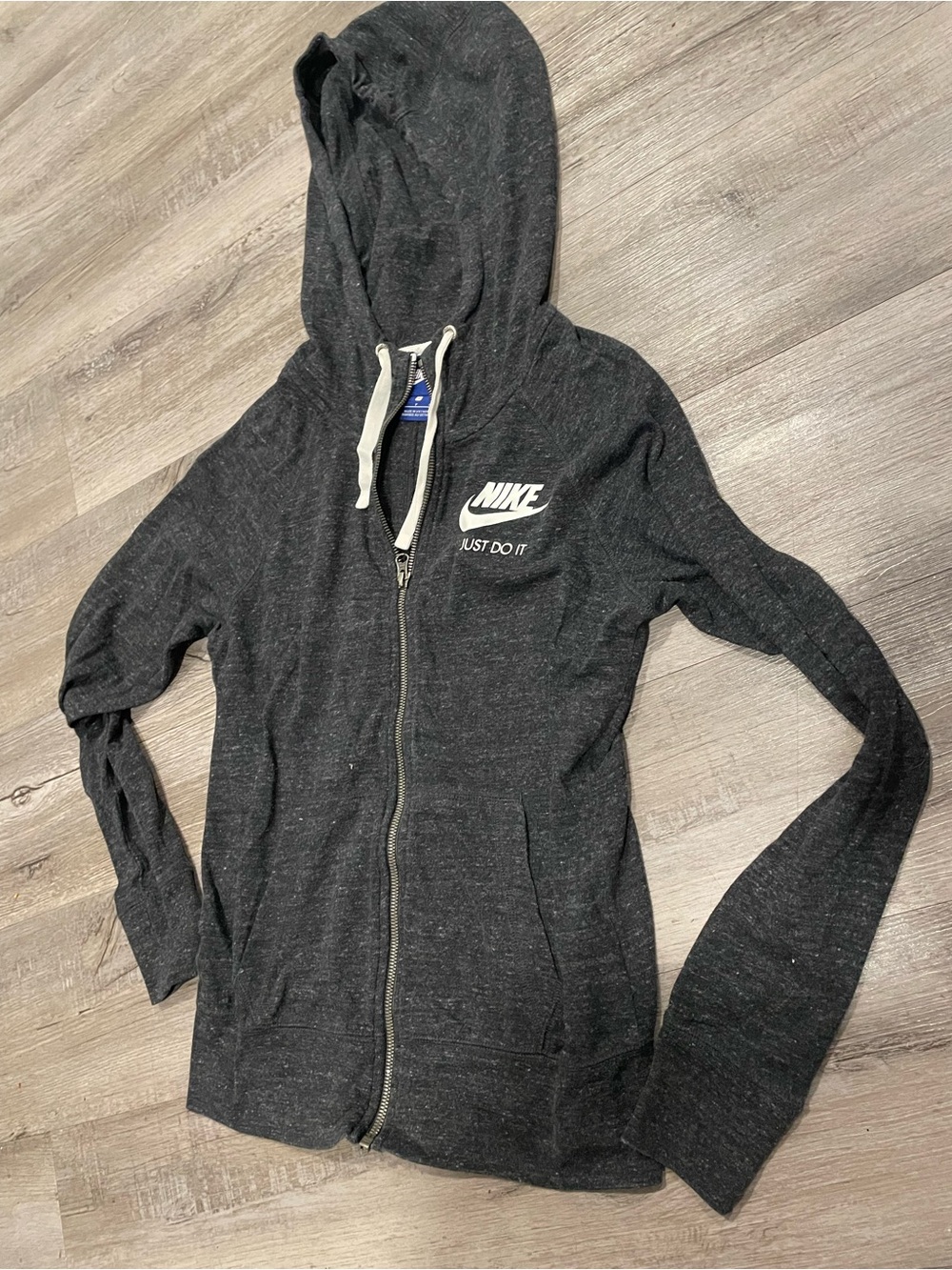 Nike Women’s Charcoal Zip-Up Hoodie with White Logo